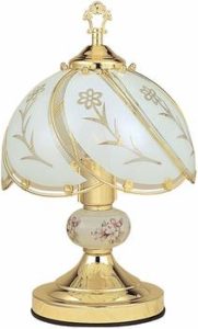 6. Ore International K313 Floral Glass Touch White Lamp, Brushed Gold