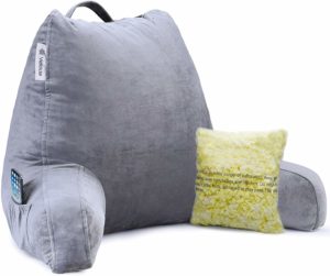 #10. Vekkia Premium Soft Bed Rest & Reading Pillow with, Support Arms, Memory Foam Pockets