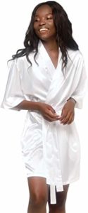 #3.Turquaz Linen Satin Kimono Bridesmaids Robe (Large, White)