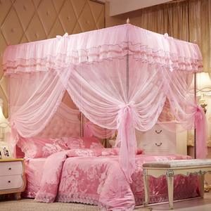 6. Uozzi Bedding 4 Corners Post Pink Canopy Bed Curtain