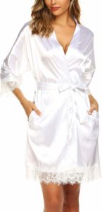 #9. URRU Women's Bathrobe Oblique Robe, Satin Silk, 