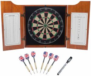 9. GSE Games & Sports Expert Solid Wood Dartboard Cabinet Set