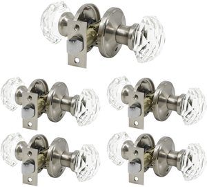 #5. 5 Pack Keyless Crystal Glass Privacy Door Knobs