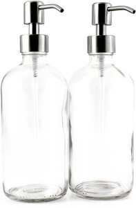 2. 16-Ounce Clear Glass Soap Dispenser (2 Pack)