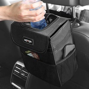 7. HOTOR Car Trash Can with Storage Pockets and Lid