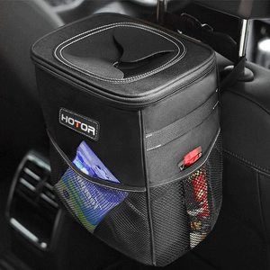 9. HOTOR Car Trash Can with Storage Pockets and Lid