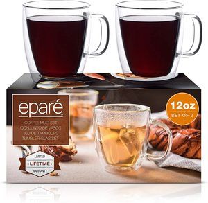 5. Eparé Coffee Mugs - Clear Glass Double Wall Cup Set