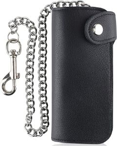 #10. Men's Bifold Vintage Leather Steel Chain Wallet