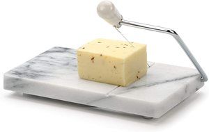9. RSVP Polished 8 x 5 White Marble Board Cheese Slicer