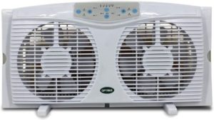 #8. Optimus F-5386 Reversible Twin Window Fan