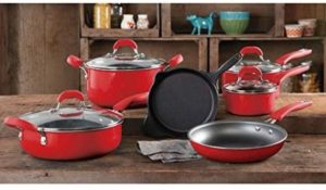 #8. The Pioneer Woman Vintage Speckle 10-piece Cookware Set