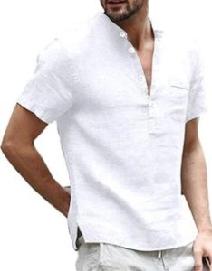 2. Enjoybuy Mens Linen Henley Shirts