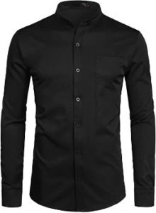 6. ZEROYAA Men's Banded Collar Slim Fit Shirts