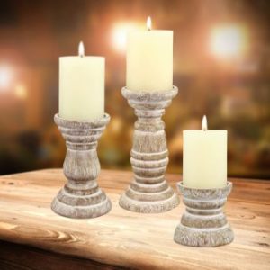 9. Stonebriar Antique Wooden Pillar Candle Holder (White)