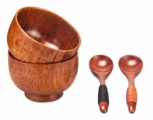 2. Wooden Small Round Bowl With Spoon Set